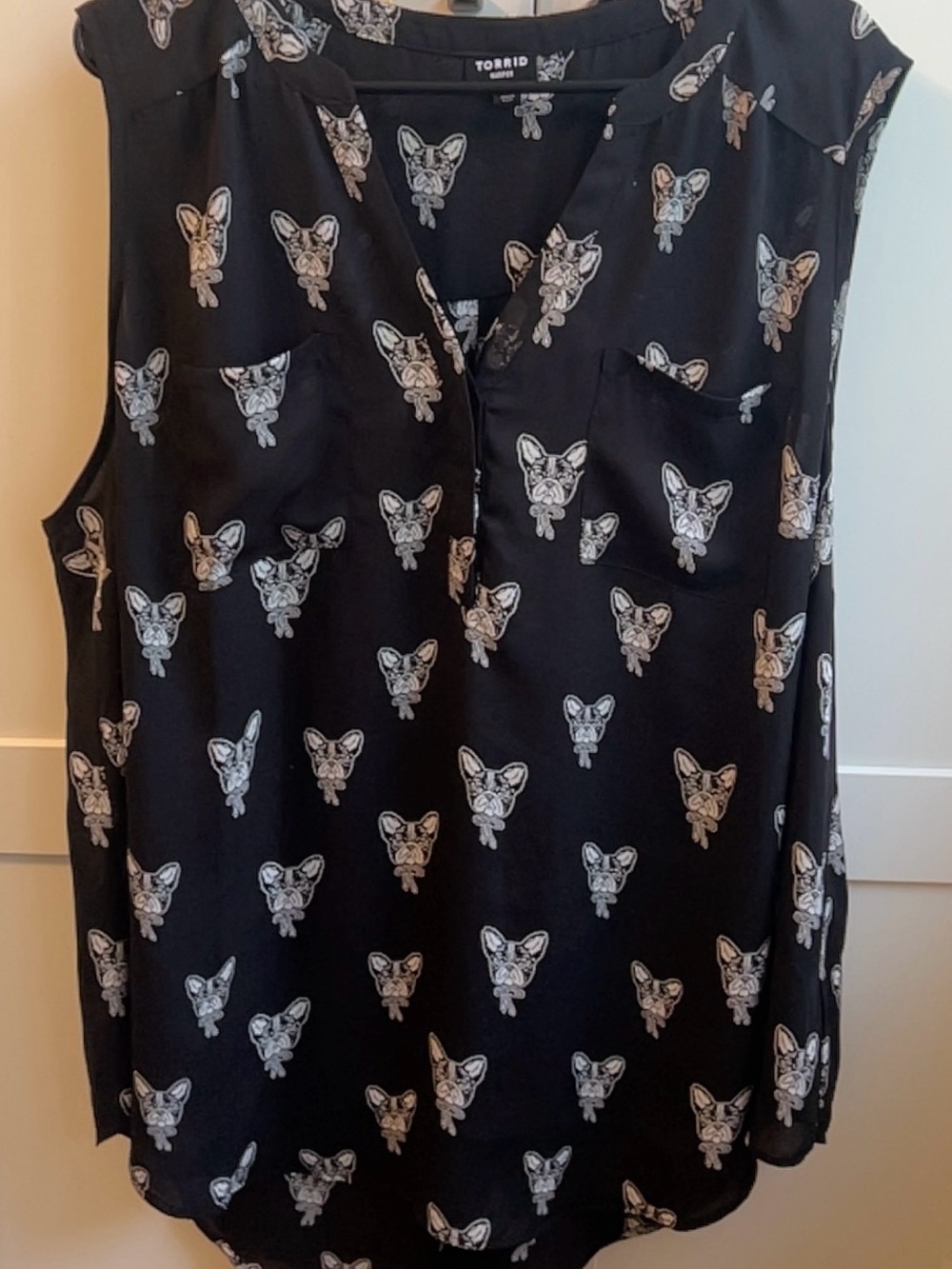 Torrid Black Blouse with White Bulldog Outline Print